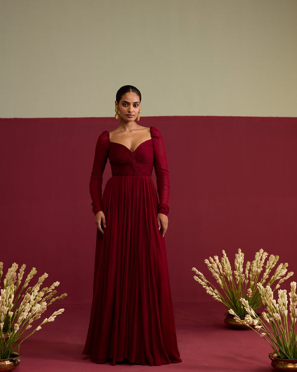 Maroon chiffon gown