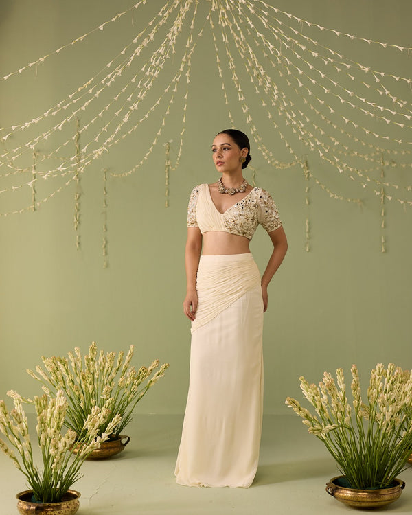 White hand embroidered skirt set