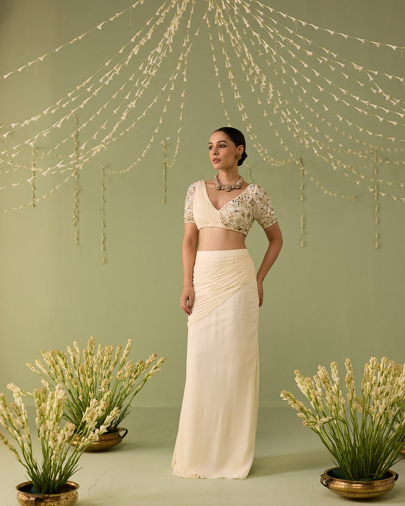 White hand embroidered skirt set