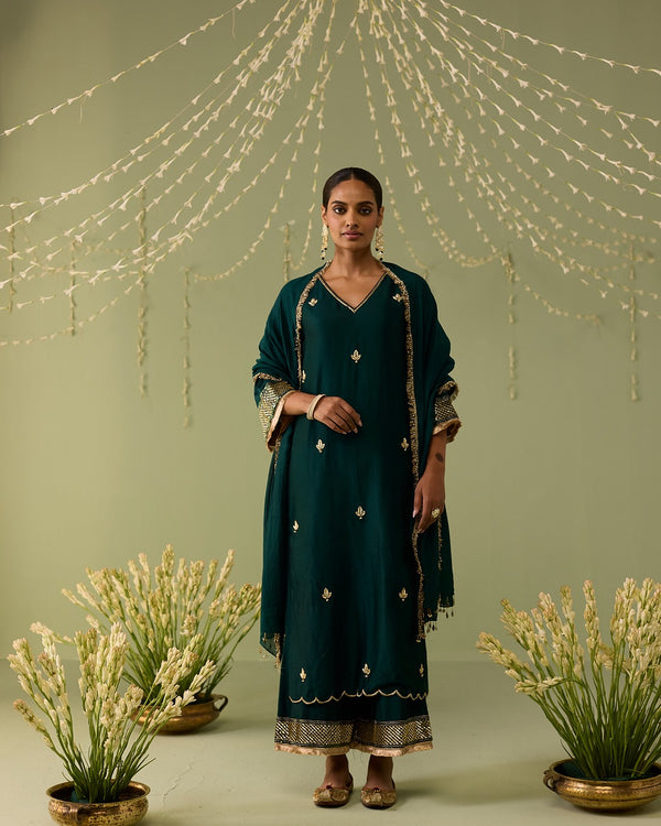 Green hand embroidered suit set