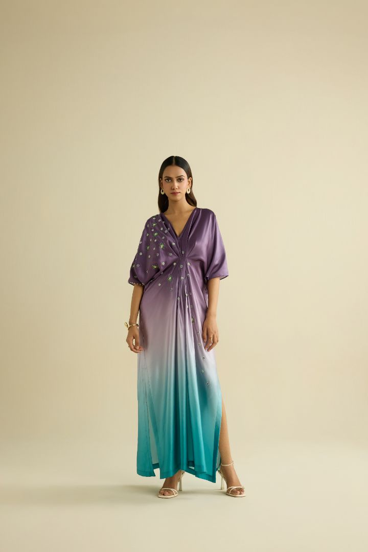 Ombre hand embroidered kaftan dress