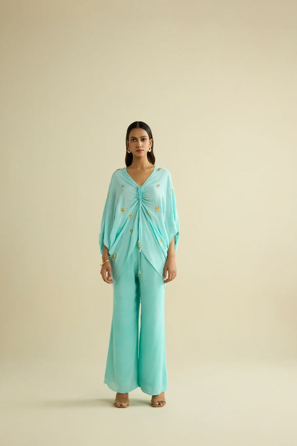 Blue hand embroidered co-ord set
