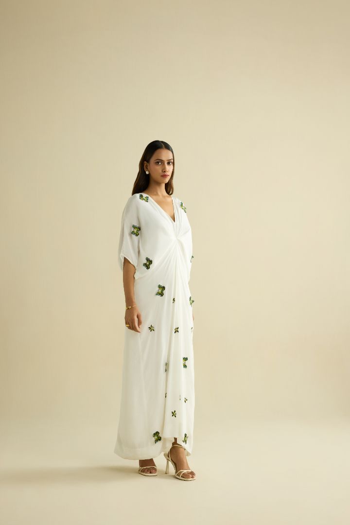 White hand embroidered kaftan