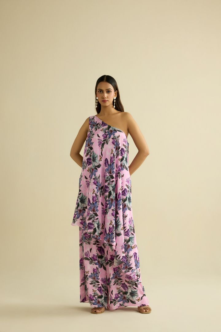 Pink hand embroidered printed co-ord set