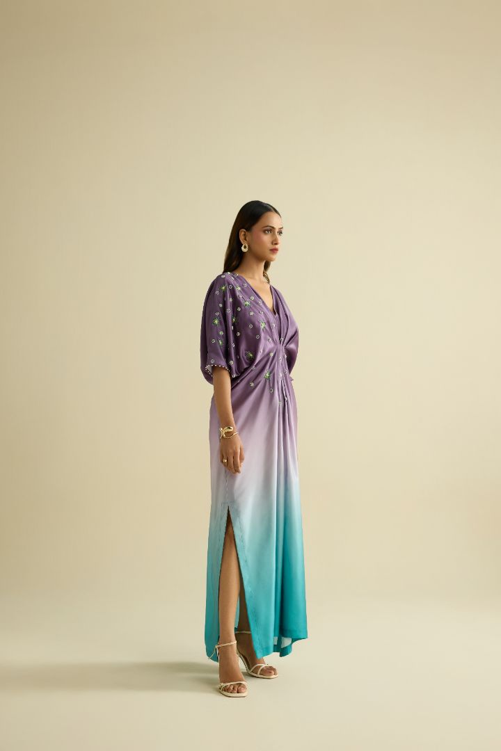 Ombre hand embroidered kaftan dress