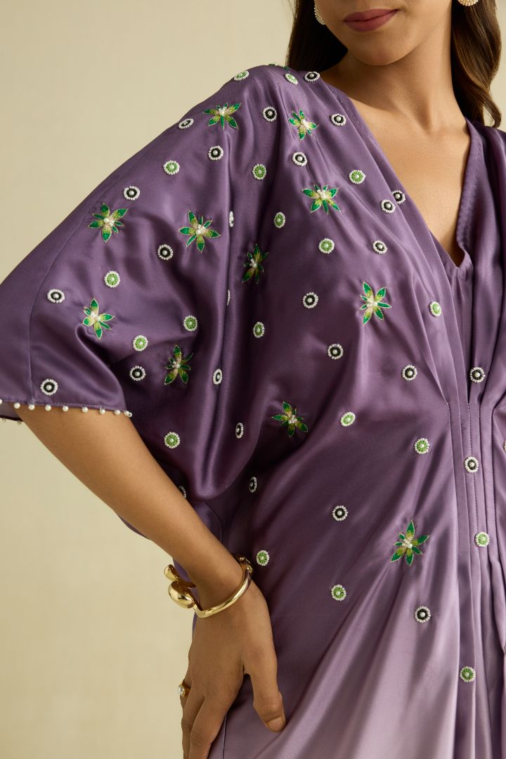 Ombre hand embroidered kaftan dress