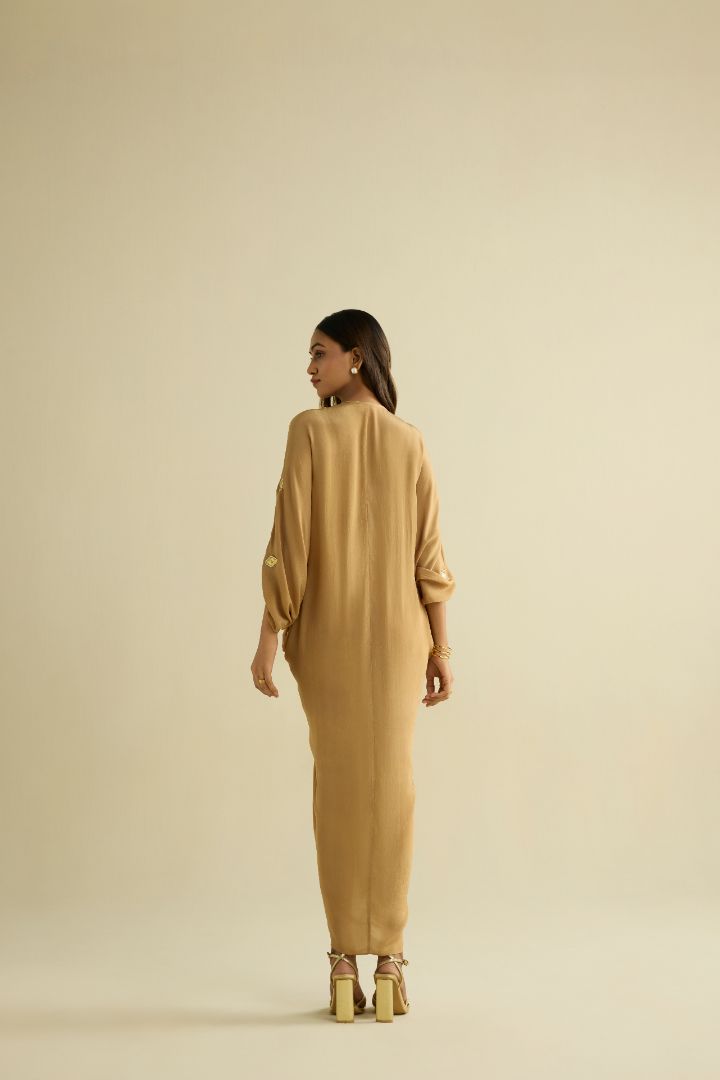 Beige hand embroidered kaftan