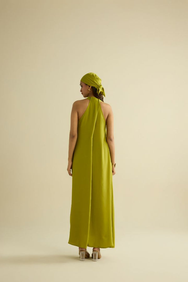 Green hand embroidered maxi dress