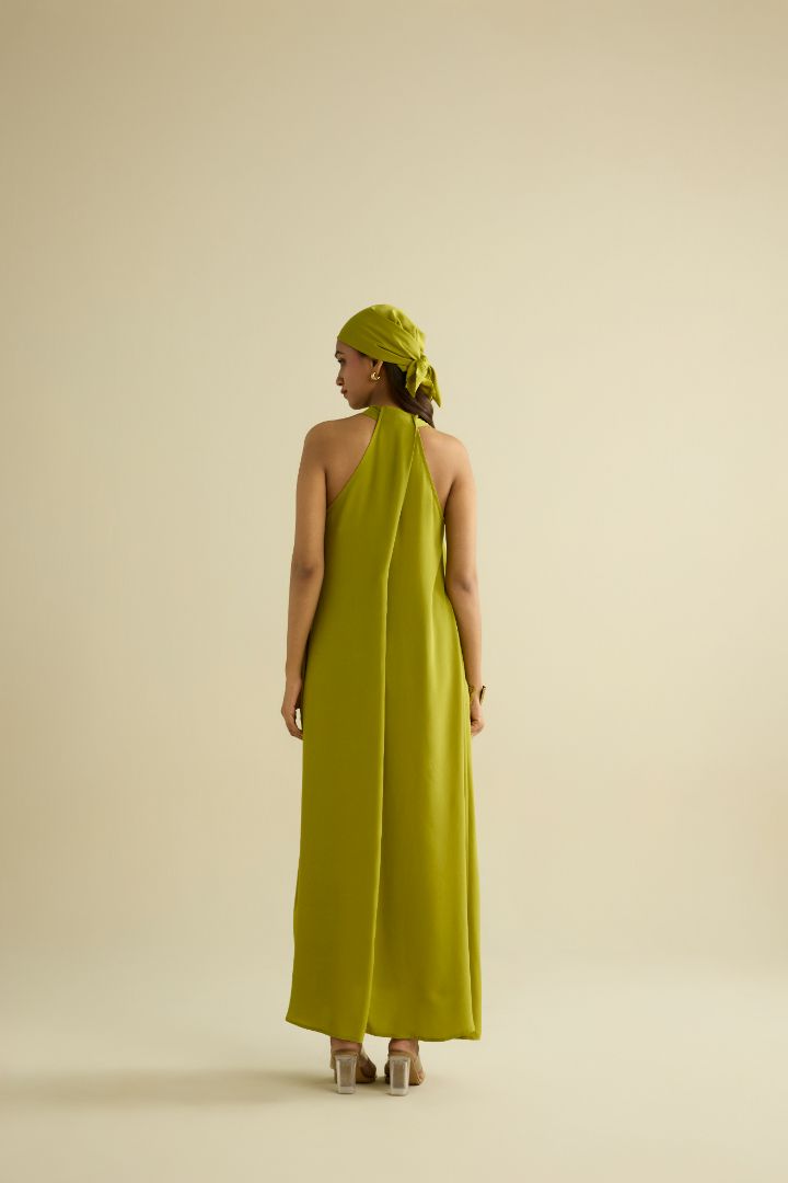 Green hand embroidered maxi dress