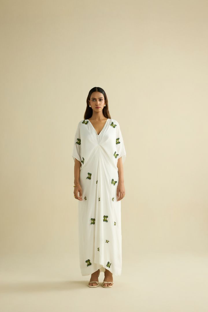 White hand embroidered kaftan