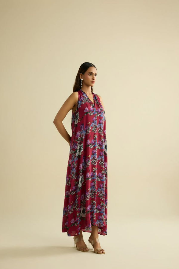 Maroon hand embroidered printed dress