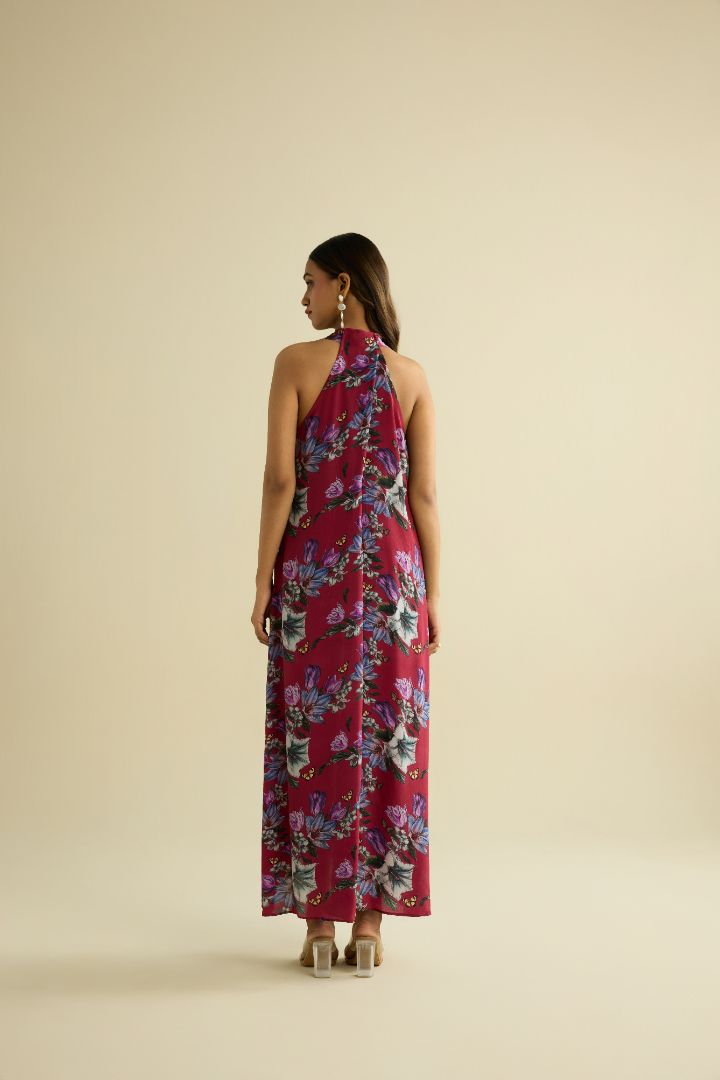 Maroon hand embroidered printed dress