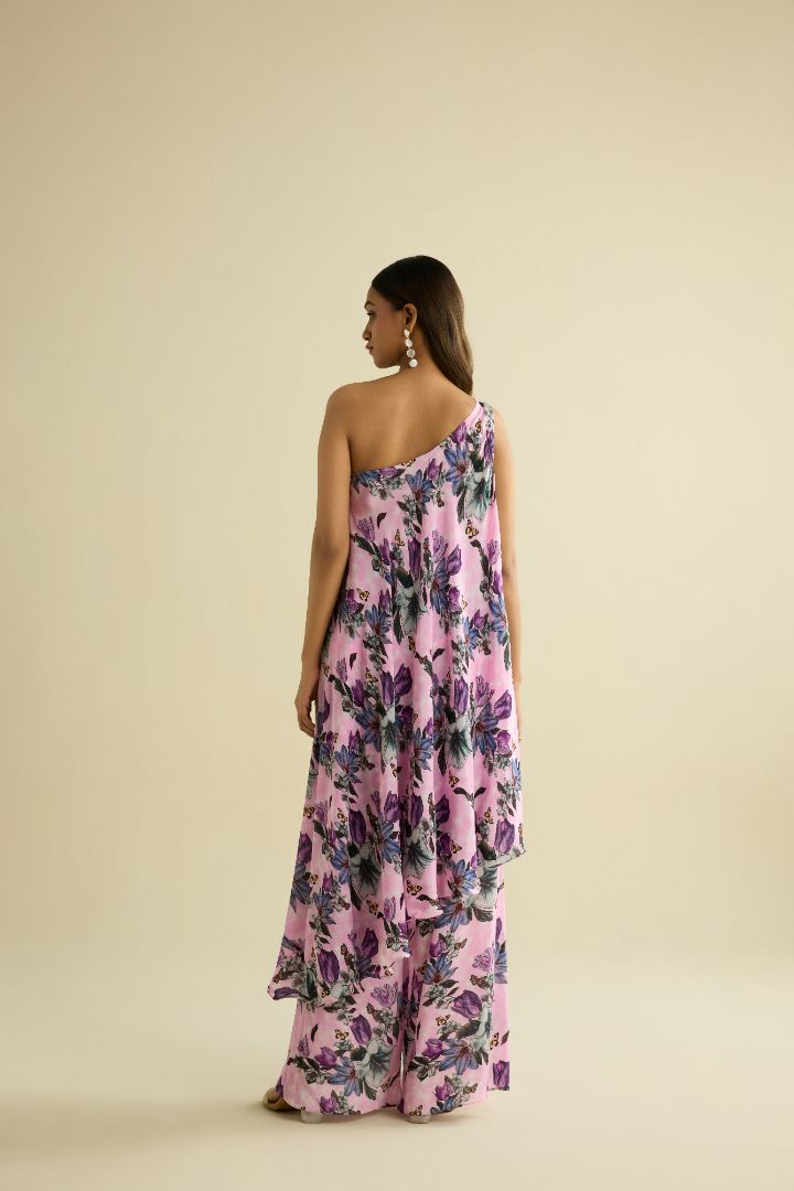 Pink hand embroidered printed co-ord set
