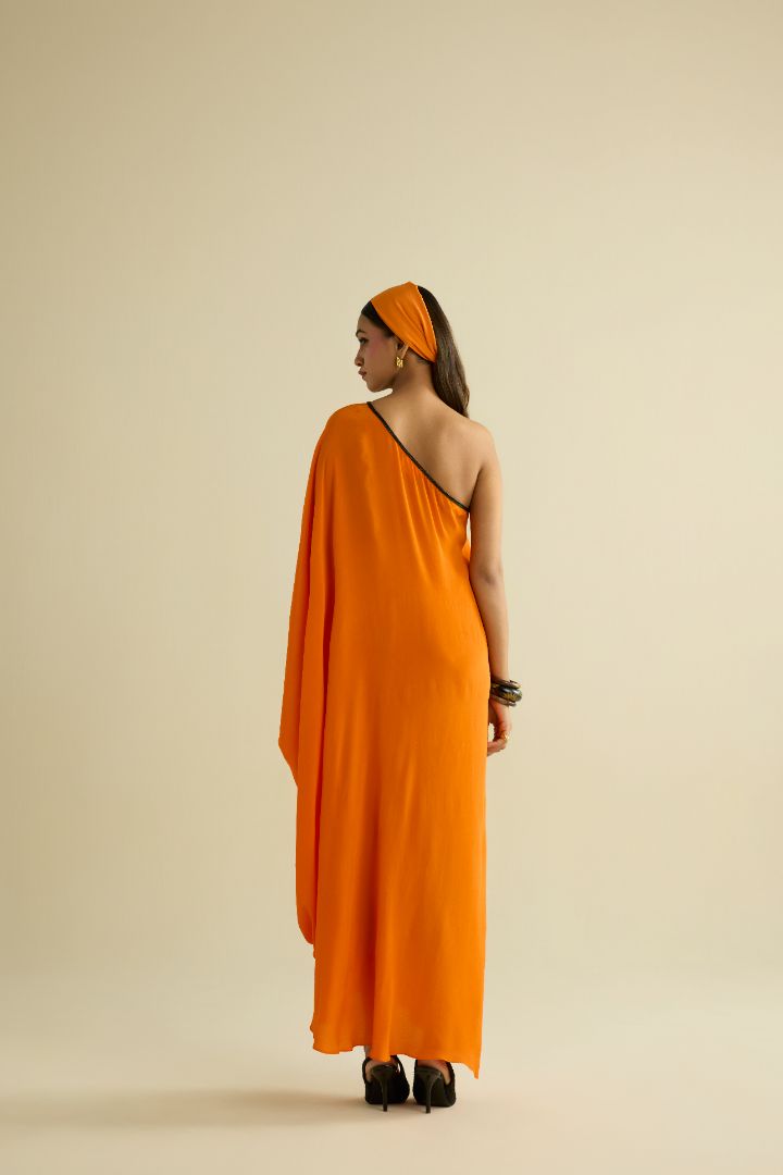 Orange hand embroidered kaftan dress