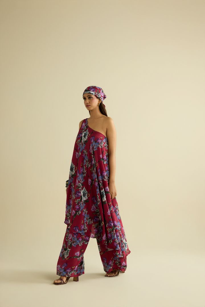 Maroon hand embroidered printed co-ord set