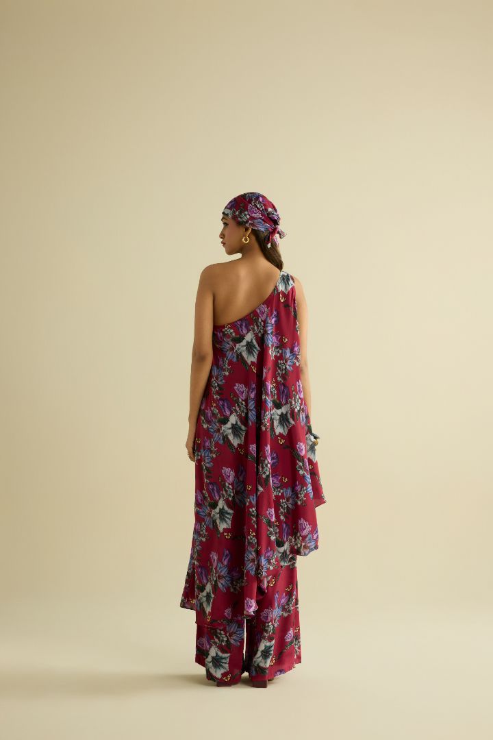 Maroon hand embroidered printed co-ord set