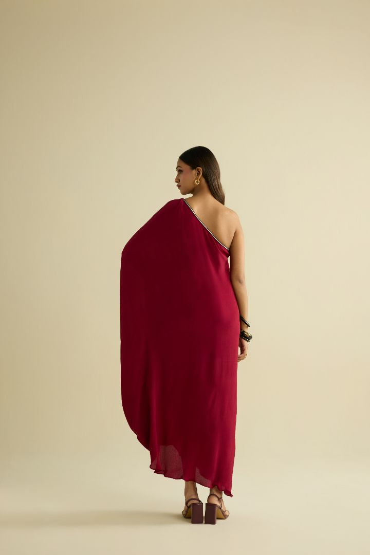 Maroon hand embroidered kaftan dress