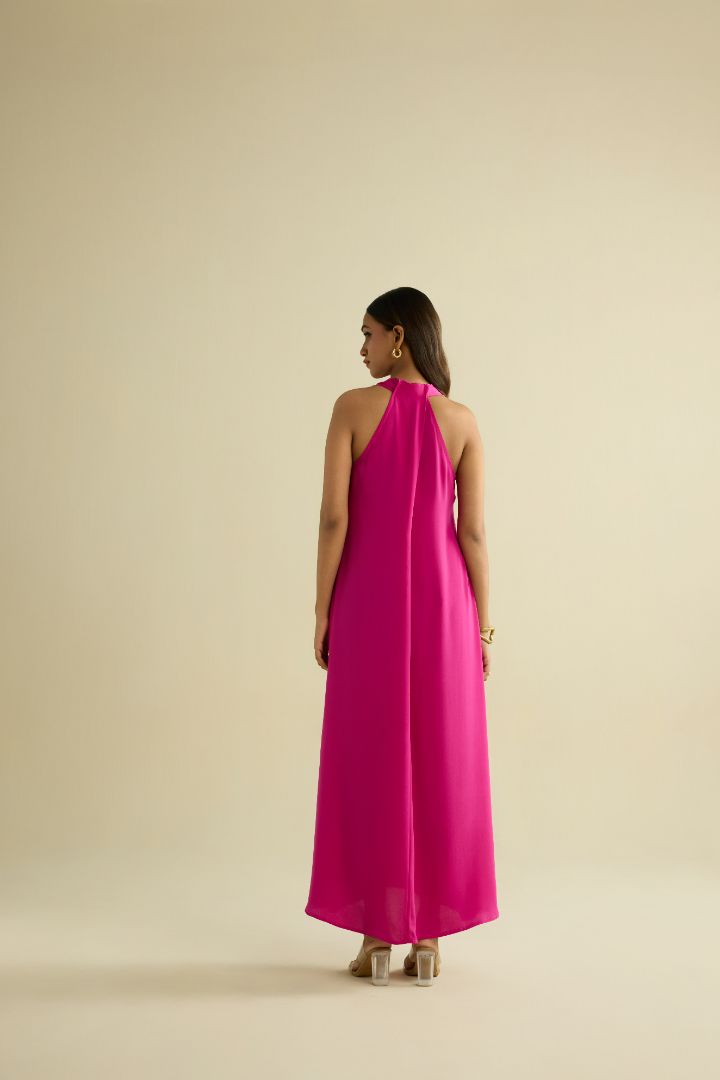 Pink hand embroidered halter dress