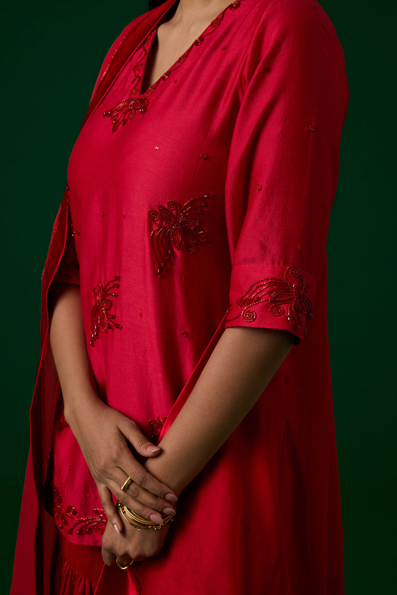 Red Crystal Embroidered Sharara Set