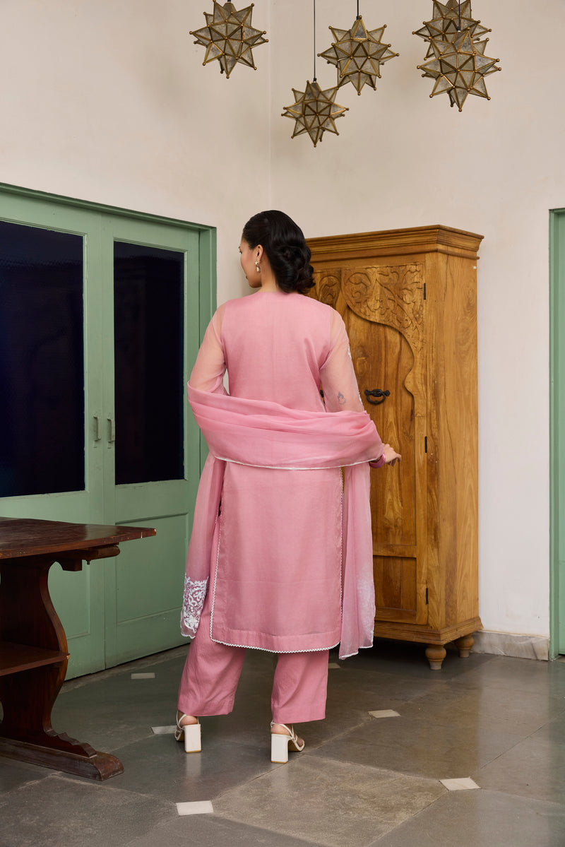 Pink embroidered organza suit