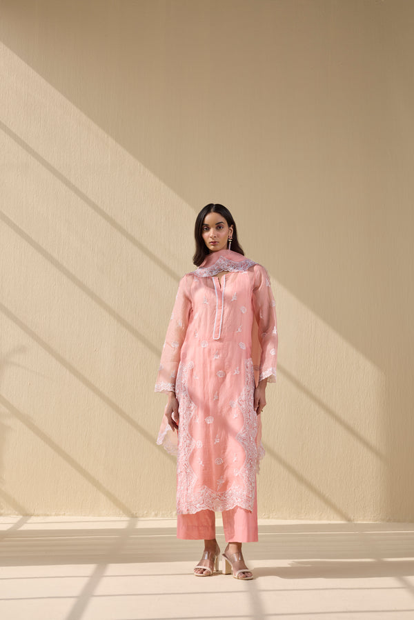 Peach Embroidered kurta set