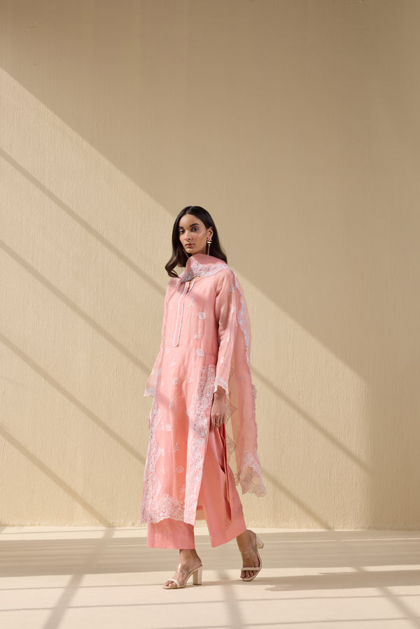 Peach Embroidered kurta set