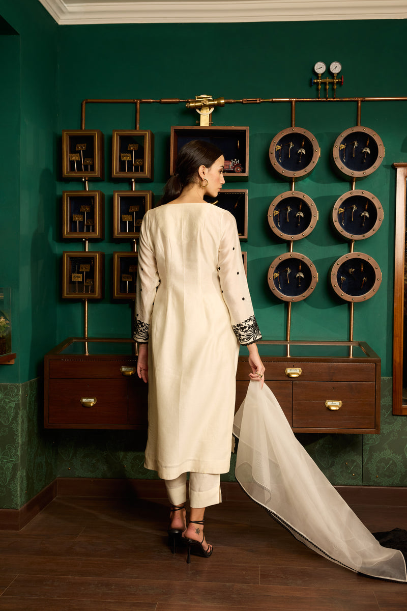 Off-white Embroidered Chanderi Silk suit
